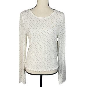 Aeropostale Large Shrunken Tee Top Floral Stretch Long Sleeve Ruffled Hem Ribbed